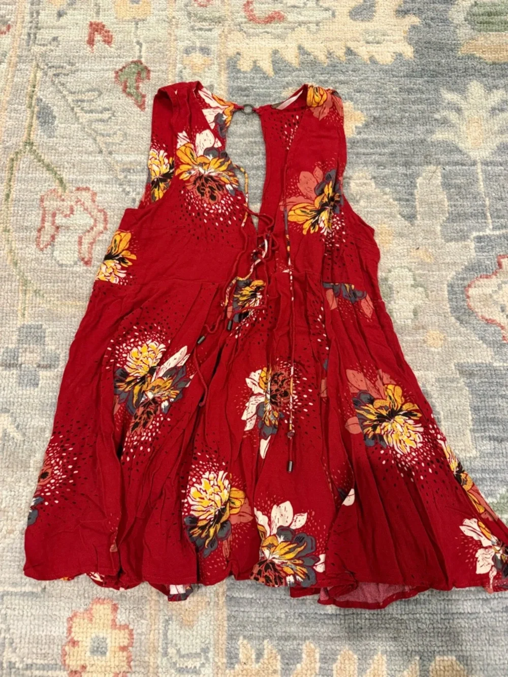 Free People Red Floral Backless Tie-Front Maxi Dress - Picture 1 of 2